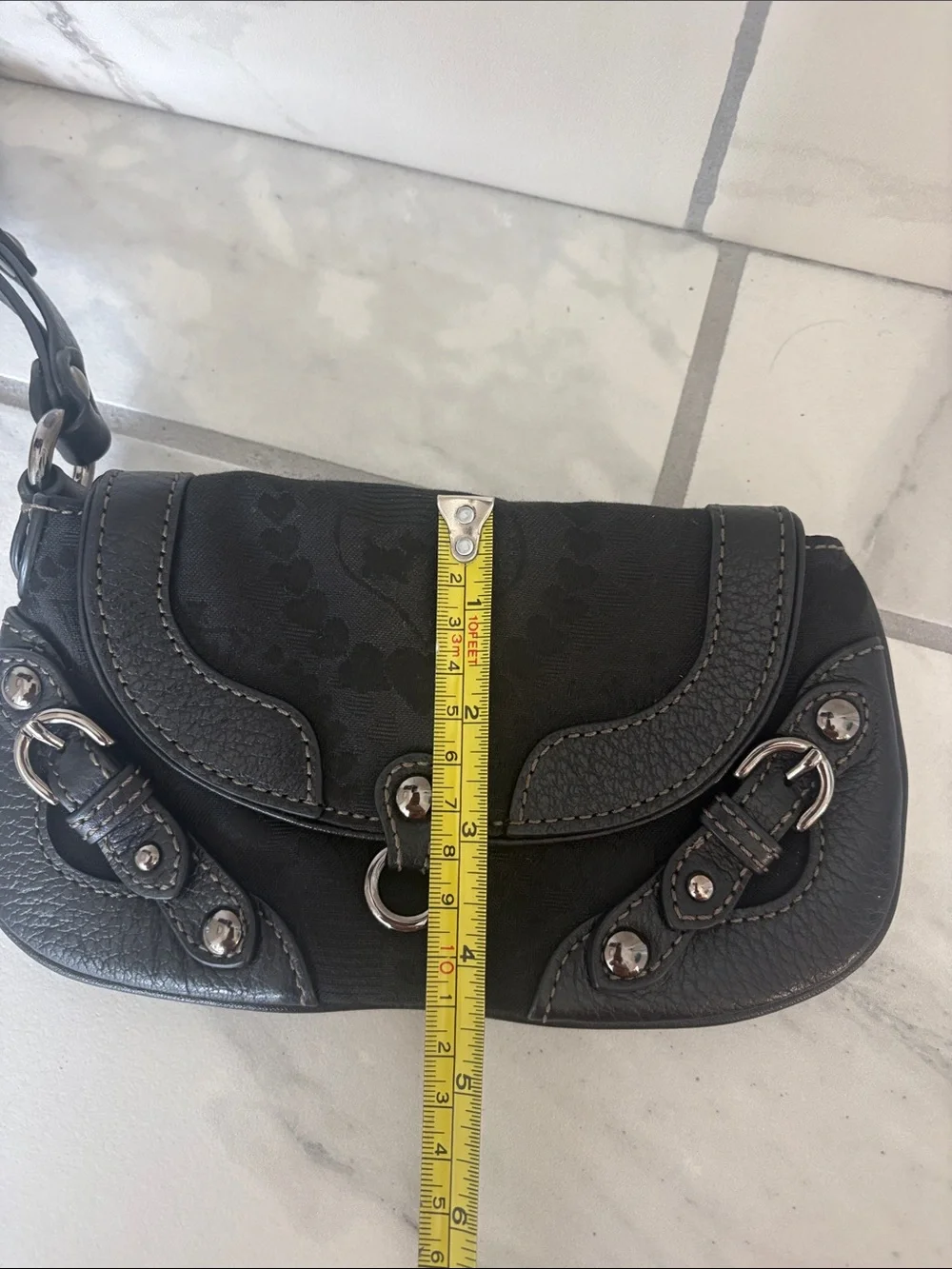 Vintage Juicy Couture Baguette Wristlet Clutch Black Canvas Leather Silver Y2K